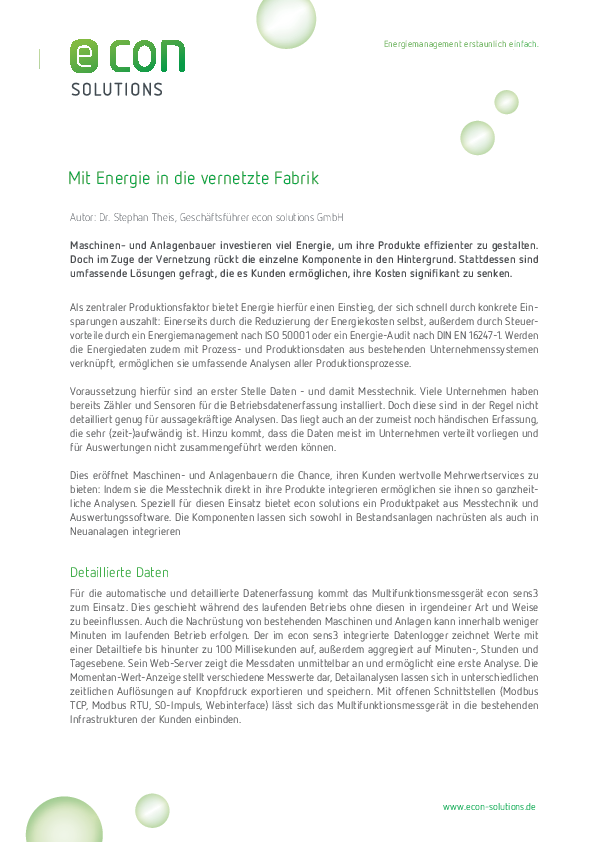Mit Energie in die vernetzte Fabrik