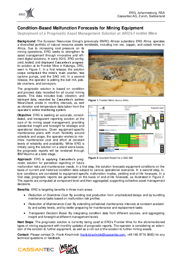 Malfunction forecasts in the mining industry
