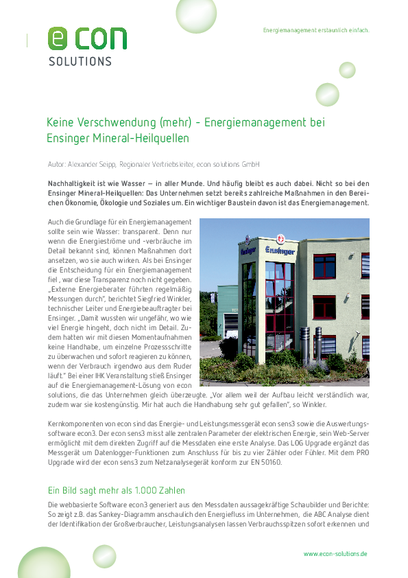 Energiemanagement bei Ensinger Mineral-Heilquellen