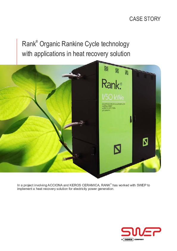 Rank Organic Rankine Cycle Technology with applications in Heat Recovery solution