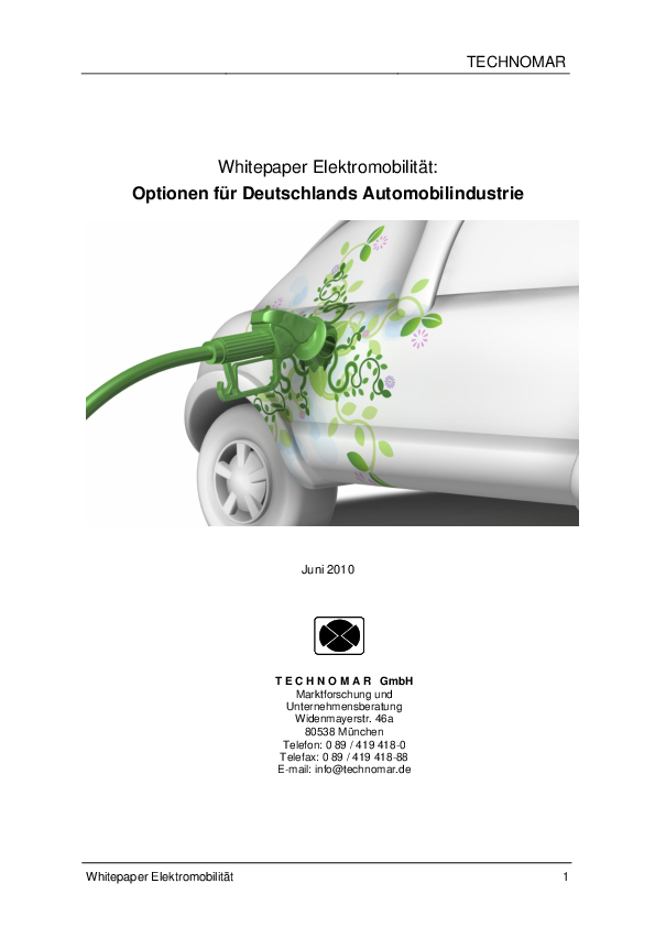 Whitepaper Elektromobilitaet: Optionen fuer Deutschlands Automobilindustrie