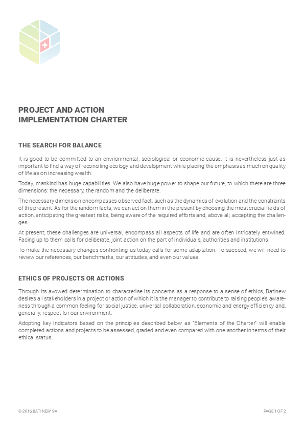 Start-up BATINEW: ethics charter for implementation of actions