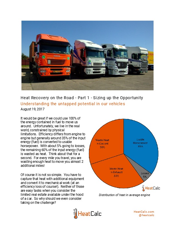 Heat Recovery on the Road - Part1 - Sizing Up the Opportunity