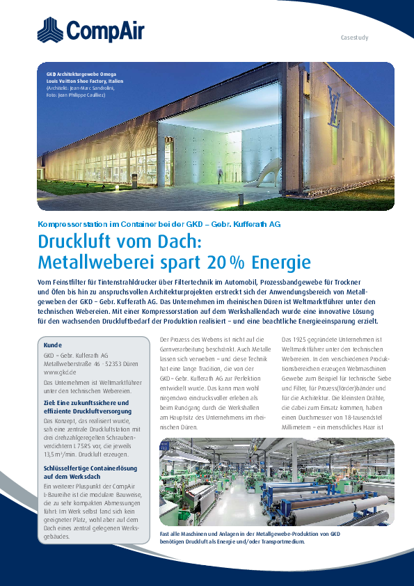 GKD – Gebr. Kufferath AG: Druckluft vom Dach
