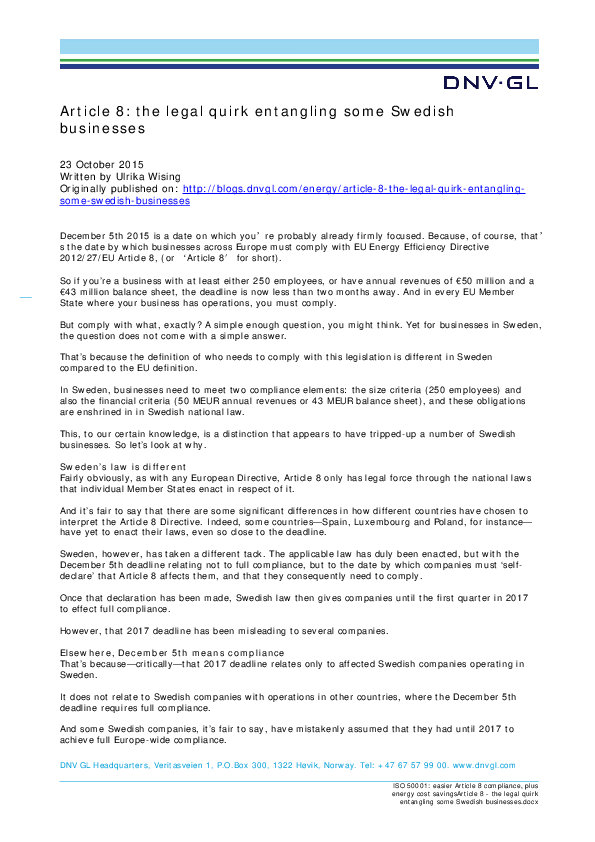 Article 8: the legal quirk entangling some Swedish businesses