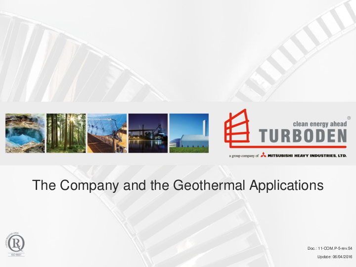 ORC Technology for Geothermal Energy Source 