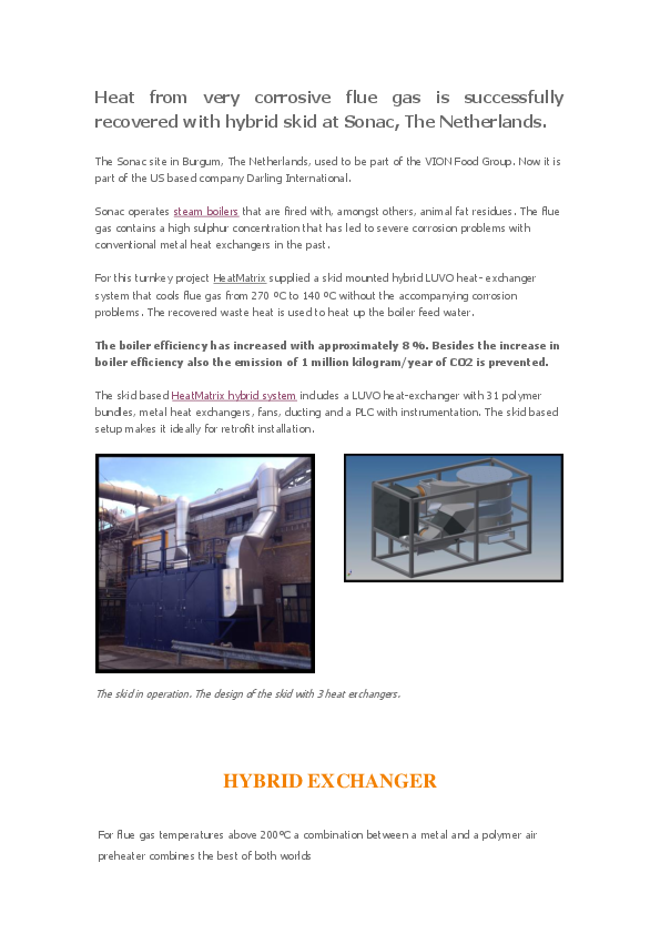 Sonac - heat recovery from high corrosive flue gas