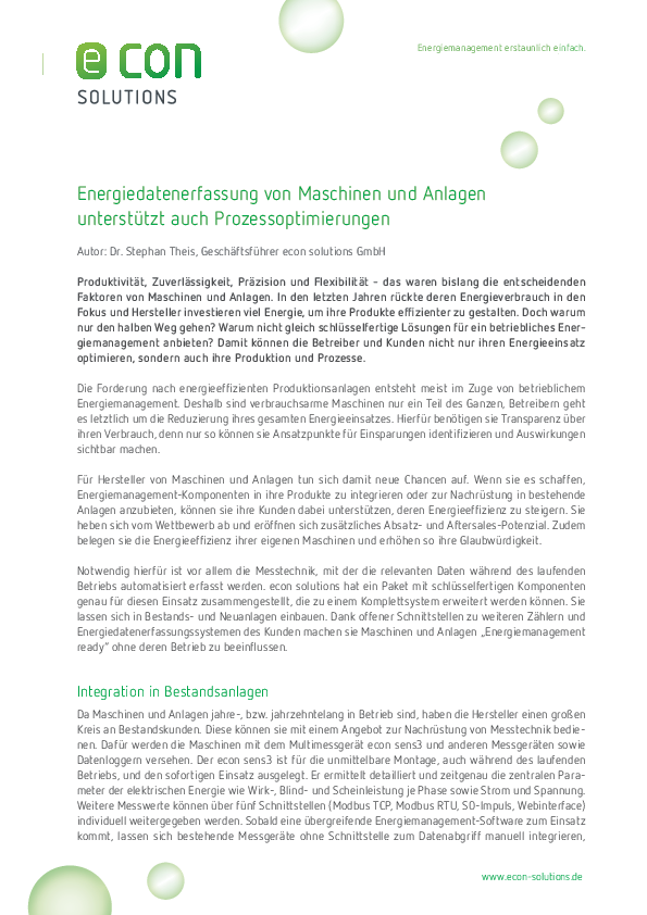 Energiedatenerfassung von Maschinen und Anlagen